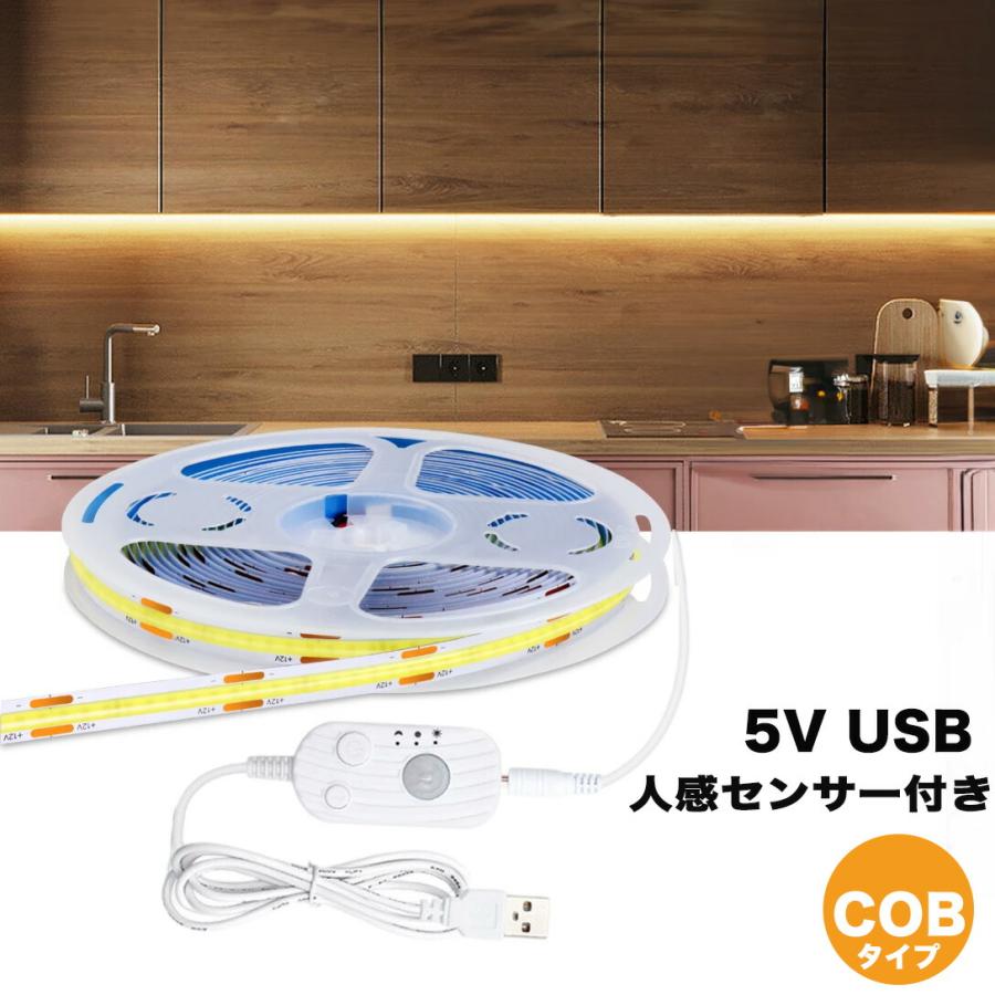 NISSIN LUX LED テープライトCOBタイプ DC 5V 人感センサー付き 3m USB