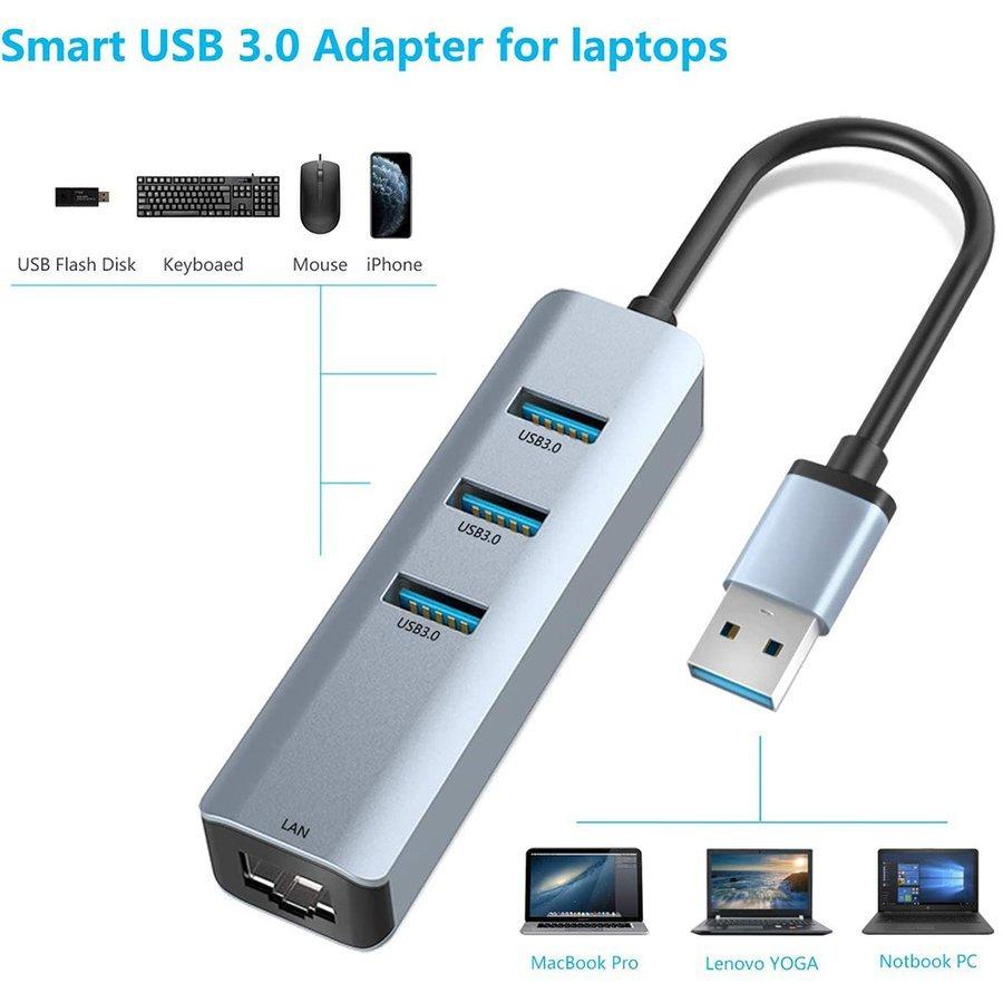 USB 有線lanアダプタ、USB3.0ハブ 有線LAN RJ45変換アダプター 4-in-1 3xUSBポート5Gbps 1xLANポート1000Mbps 高速転送 1000Mbps超高速 lanアダプタ｜nissin-lux｜02