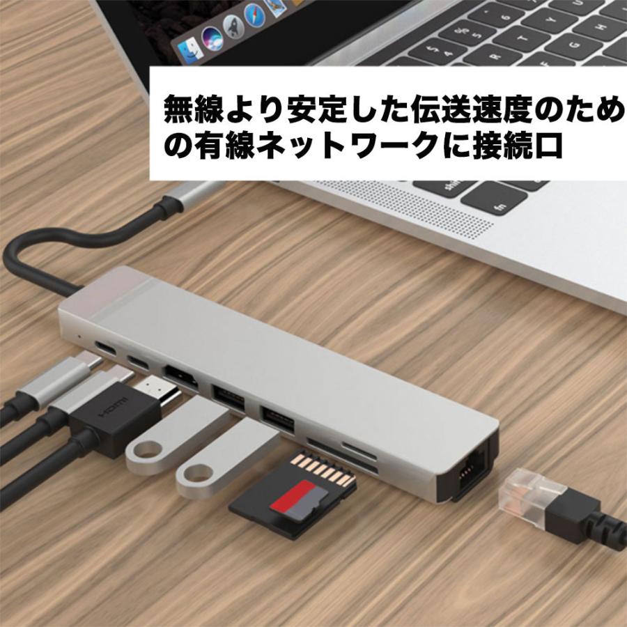 Type C 変換アダプタ 8in1 グレーUSB C ハブ Type C USB Type-c Hub HDMI出力 PD給電 LAN 高速通信USB3.0 ハブ  カード リーダー 8in1 タイプC 変換｜nissin-lux｜04