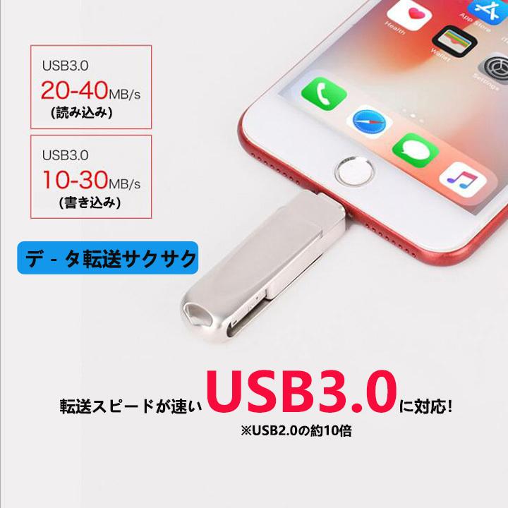 iPhone/Android or type-c/PC対応 USB3.0メモリ 32GB USBメモリ フラッシュドライブ iPhone iPad Lightning micro Android パソコン用USBメモリ 回転式｜nissin-lux｜05