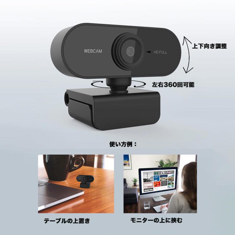 大流行中！大流行中！ウェブwebカメラ 1080P 高画質 小型ビデオカメラ200万画素 USBパソコンカメラ 在宅勤務 ビデオ会議 動画配信  ゲーム実況 ネット授業 ノイズ低減 360度回転調整 Webカメラ