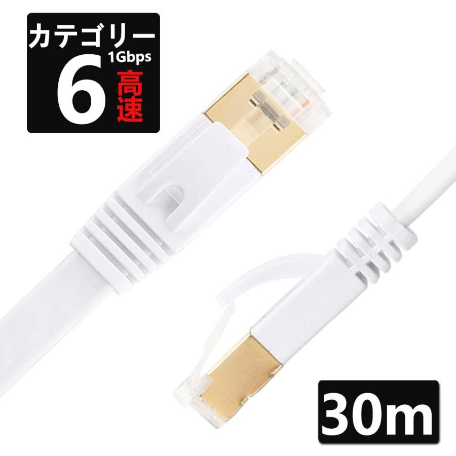 LANケーブル CAT6 30m 1ギガビット 高速通信対応 ツメ折れ防止 ランケーブル カテゴリー6 薄型フラットケーブル｜nissin-shop