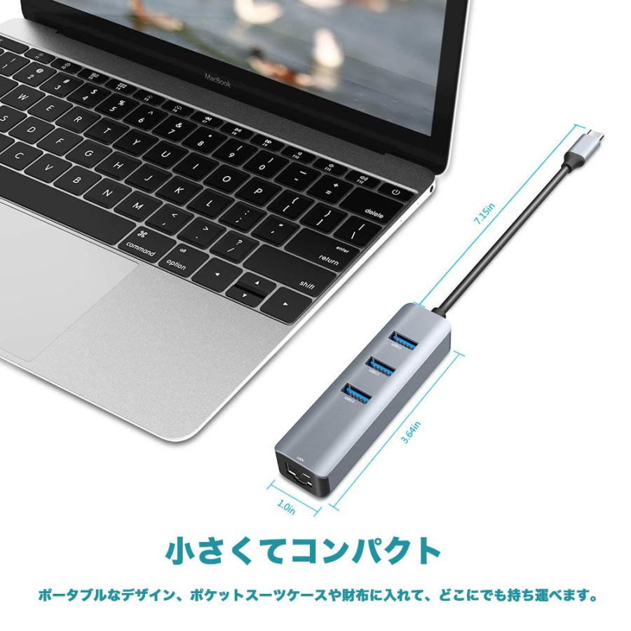 Type C LAN変換アダプタ 4in1 USB C ハブ USB-C 有線LANアダプター 3