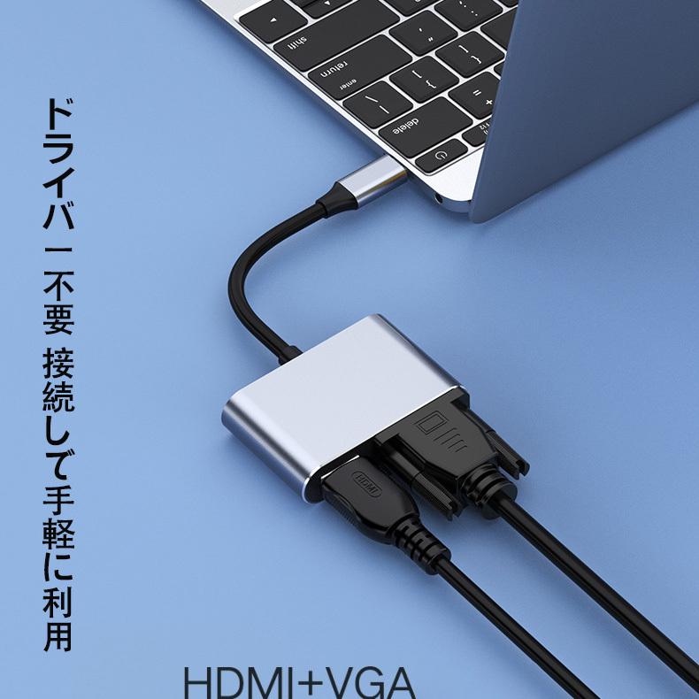 USB Type C to HDMI VGA 変換アダプタ USB Type C ハブ2 in 1