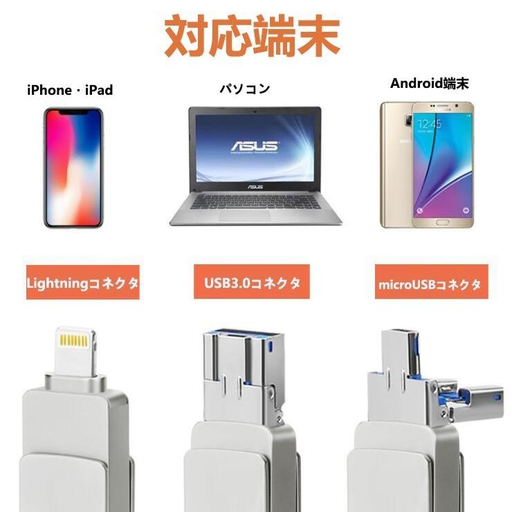 USB3.0・Lightning/microUSBスマホ対応 USBメモリ8GB iPhone・iPad・Android・pc対応 USBメモリー 高速転送メモリー３in 1｜nissin-shop｜04