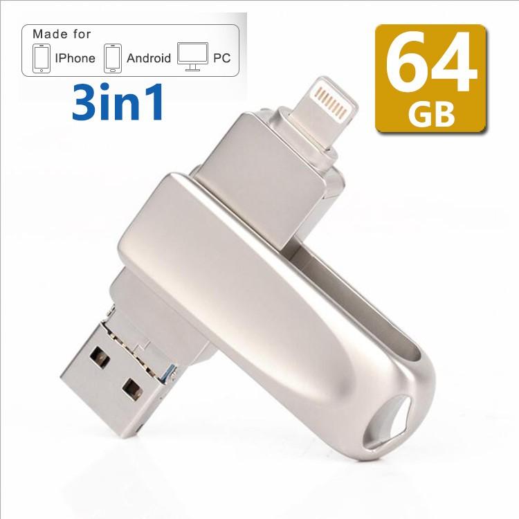 USB3.0・Lightning/microUSB対応 USBメモリ64GB iPhone・iPad・Android・pc対応 USBメモリー 高速転送メモリー｜nissin-shop