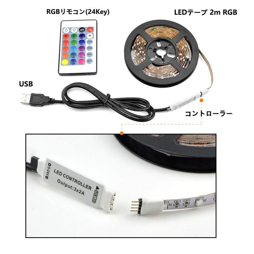 LED テープライト USB対応 2m SMD3528 5V LEDテープ RGB 間接照明 棚下照明 車用 テレビの背景照明用LED｜nissin-shop｜06