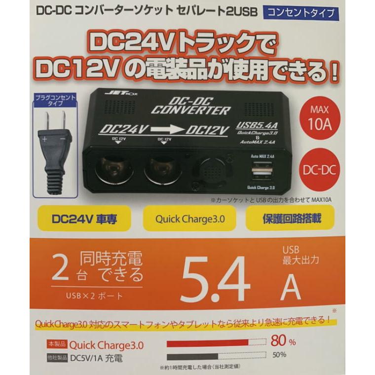 DCDCコンバーターソケット USB付き カーコンセントタイプ 24V→12V