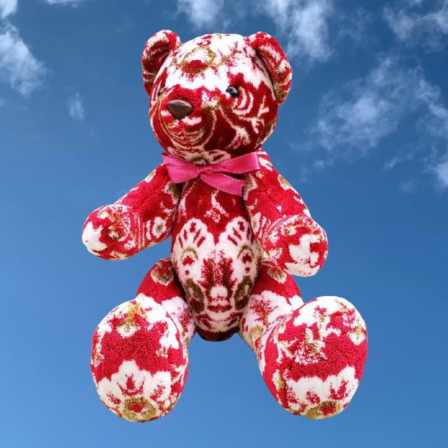 金華山熊 金華山生地テディベア くーまんファミリー 新格子赤