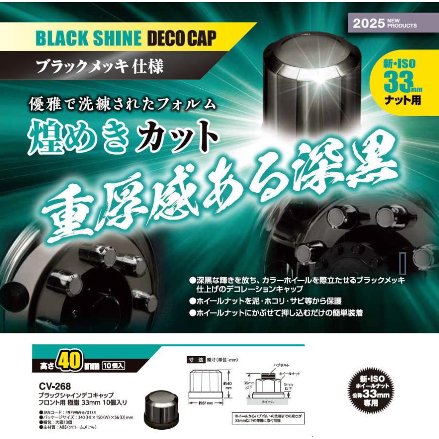 CV-268 槌屋ヤック ブラックシャインデコキャップ フロント用 樹脂製