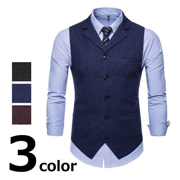 ツイード 襟付きジレ ベスト カジュアル 春夏秋冬 メンズ 細身 全3色 M 4xlメンズファッション トップス 22超人気