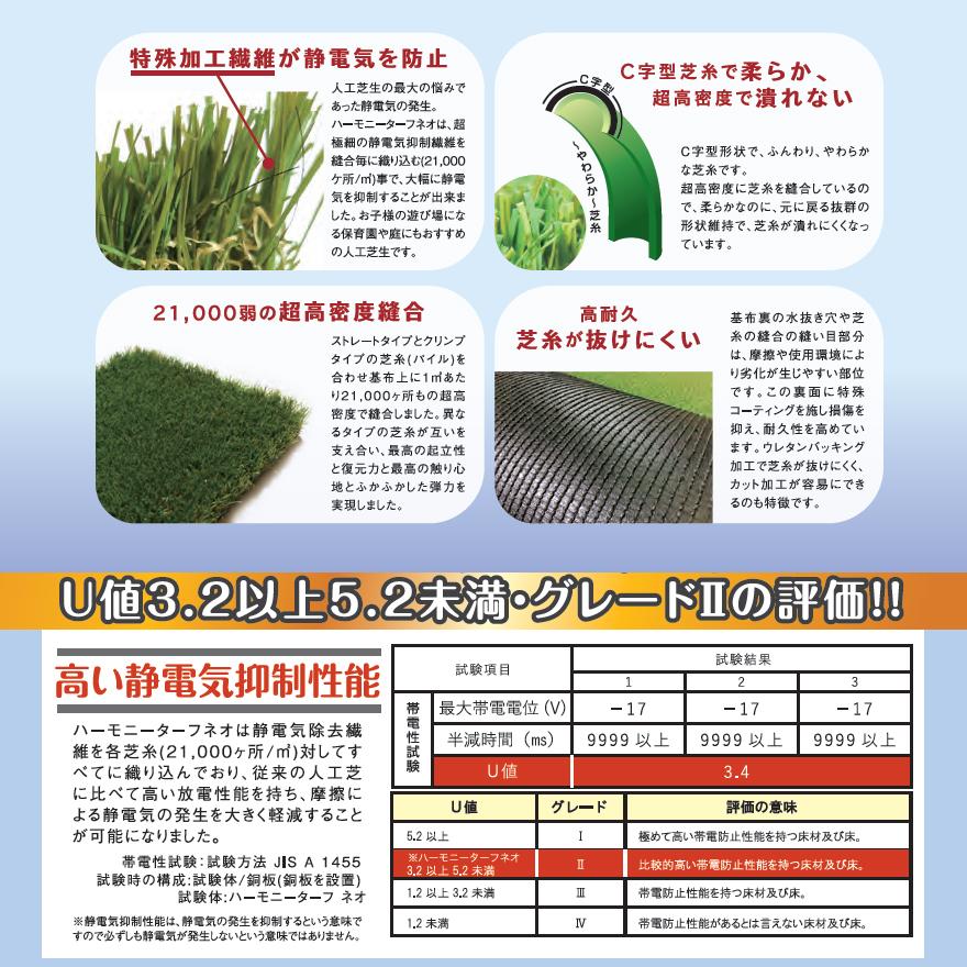 ハーモニーターフネオ 1m×10m／巻 芝高28mm 畑中産業 静電気を制御する
