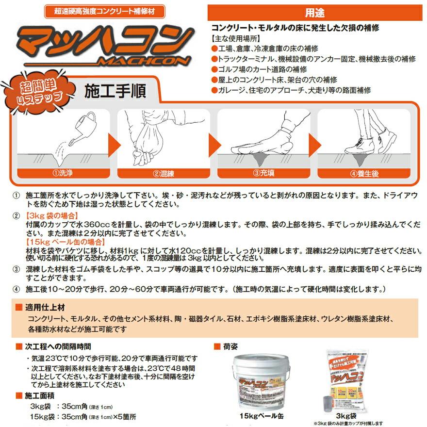 マッハコン 15kg/缶 コンクリート モルタル床 欠損補修 超速硬 マッハコン 15kg/缶 コンクリート モルタル床 欠損補修 超速硬