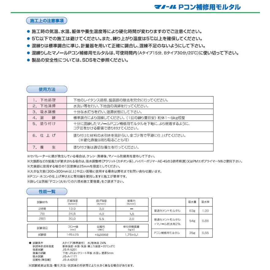 Pコン補修用モルタル Aタイプ・Bタイプ 20kg（5kg袋×4）／箱 株式会社