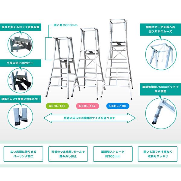 アルミ 伸縮 幅広 作業台 コンスライト CEHL-167 折り畳み 株式会社