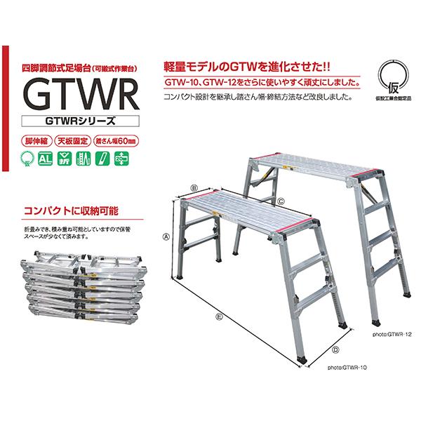 アルミ 伸縮 幅広 四脚調整式足場台 GTWR GTWR-10 折り畳み 株式会社