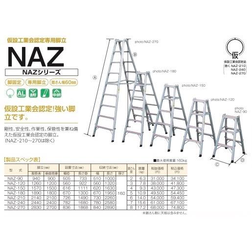 直営店情報 アルミ 仮設工業会認定専用脚立 NAZ-180 折り畳み 株式会社ナカオ