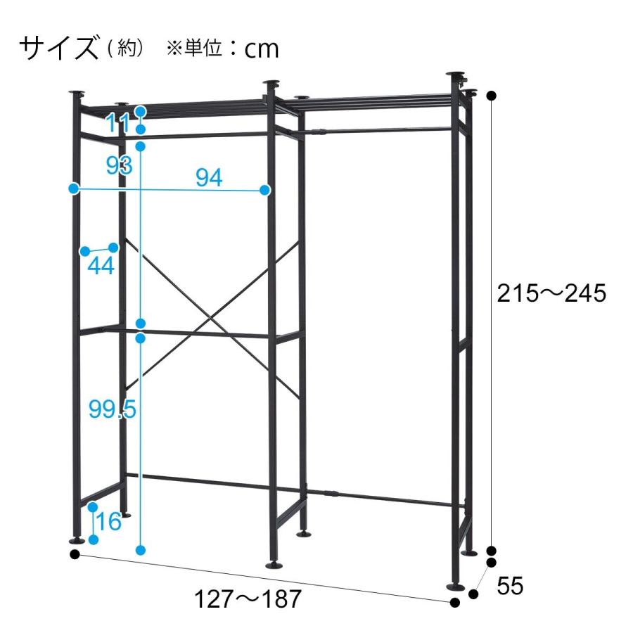 ハンガーラック パイプハンガー ワードローブ クローゼット (BN01 BK 