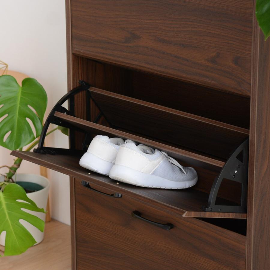 ニトリ ナチュラルなデザインの3段薄型シューズBOX（MBR） 下駄箱