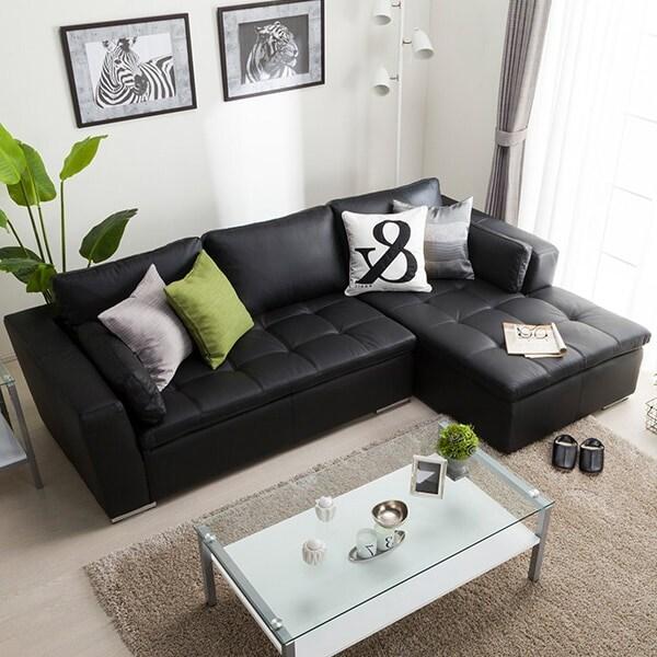 ニトリ ソファー カウチソファ (ダブルライン3LC 革BK) 3人掛け