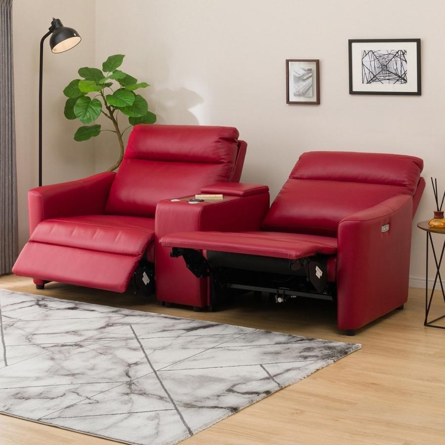 7*56 ニトリ 本革 2人掛けソファー 赤 レッド カウチソファー