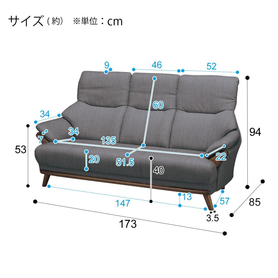 3人掛け布張りソファ(コウテイ3 DR-GY） ニトリ｜nitori-net｜18