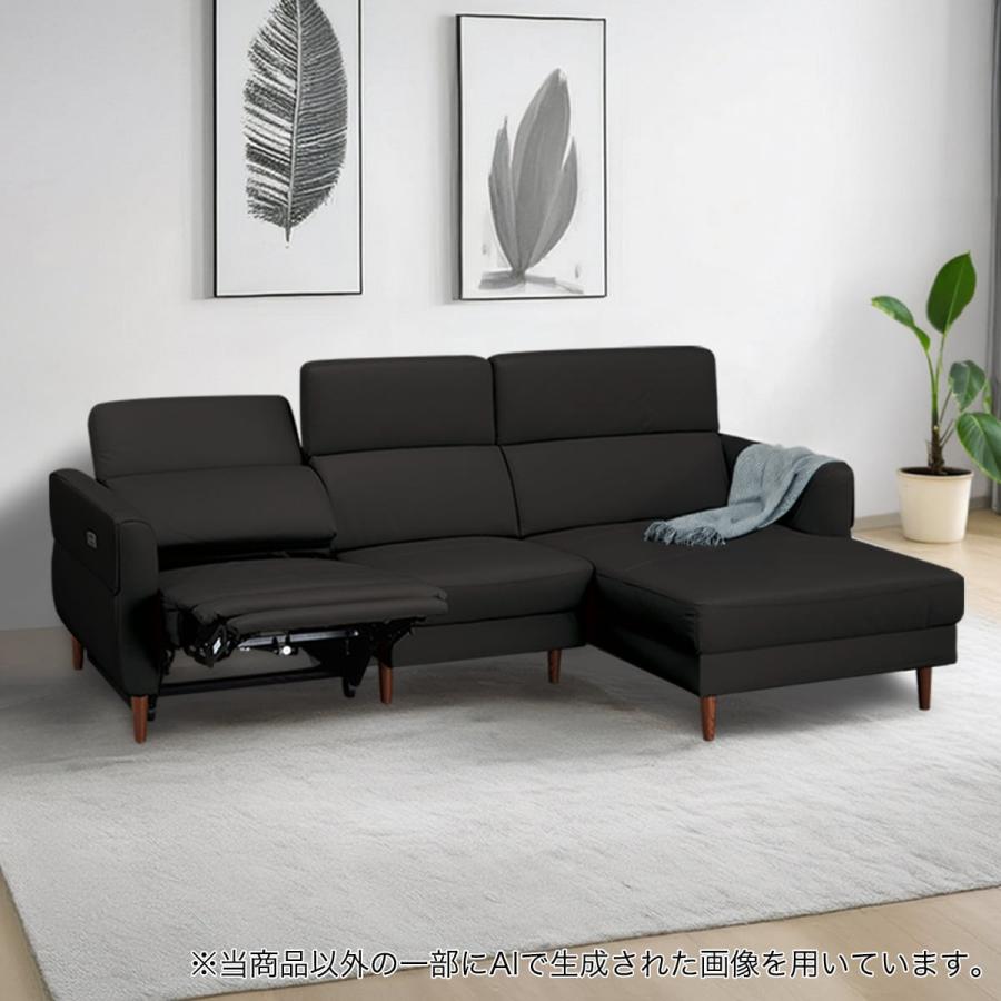 ブラック合成皮革ソファ ニトリ（NITORI） 電動カウチソファ 本革(一部合成皮革)タイプ (KK026