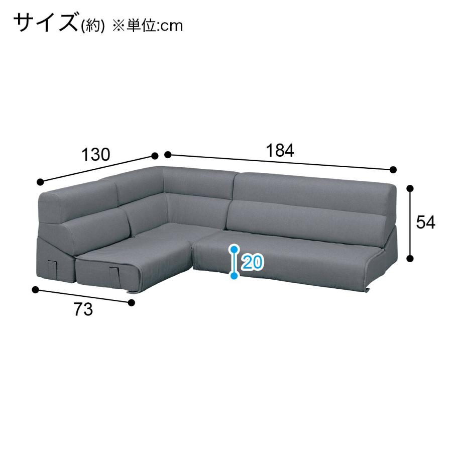 ニトリ 背もたれを倒せる ローソファ 3点セット(XL05 GY) 布 ニトリ 背もたれを倒せる ローソファ 3点セット(XL05 GY) 布