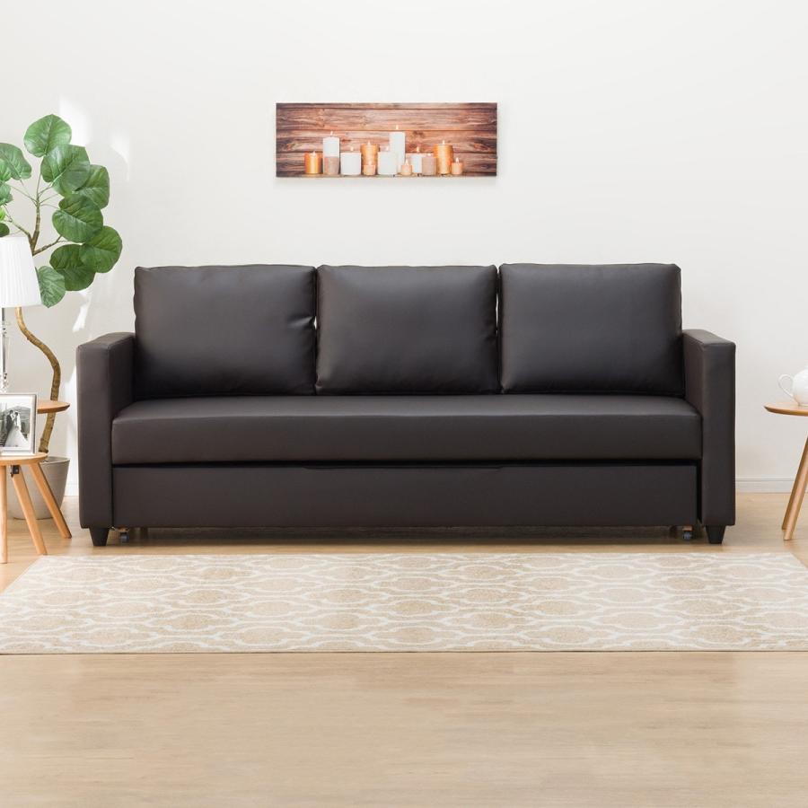 ソファー ソファ 傷・汚れに強い合成皮革 3人掛けソファベッド( N  