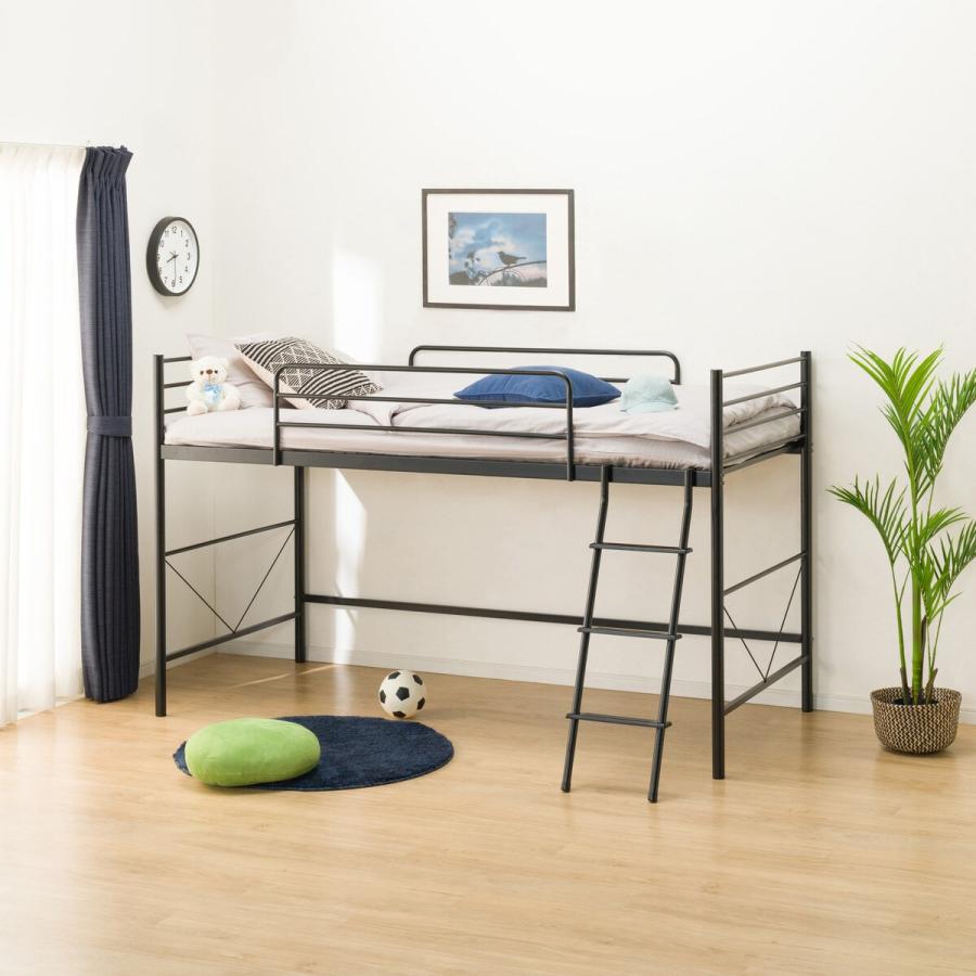 ベッド スチールミドルベッド(MB-001BK)メッシュ床板 シンプル ロフト  