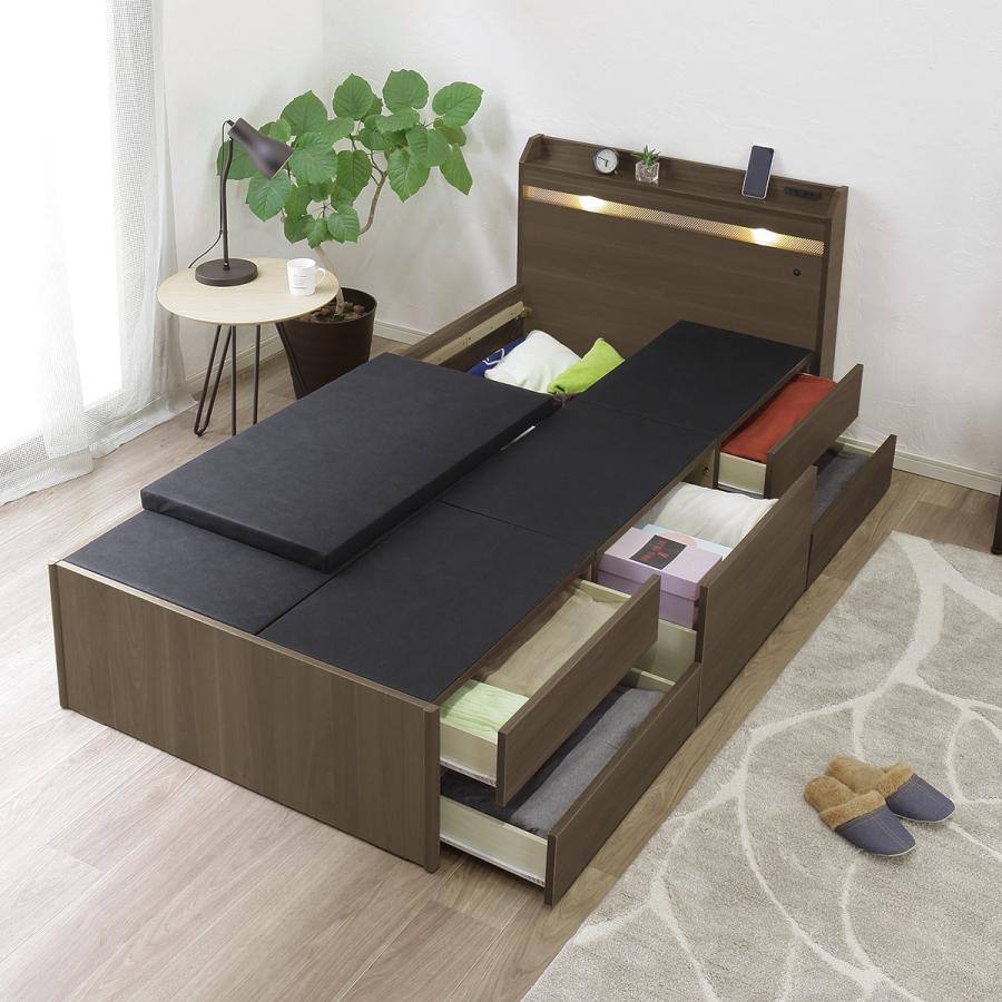 ニトリ シングル 豊富な収納力のチェストベッド (ダークブラウン