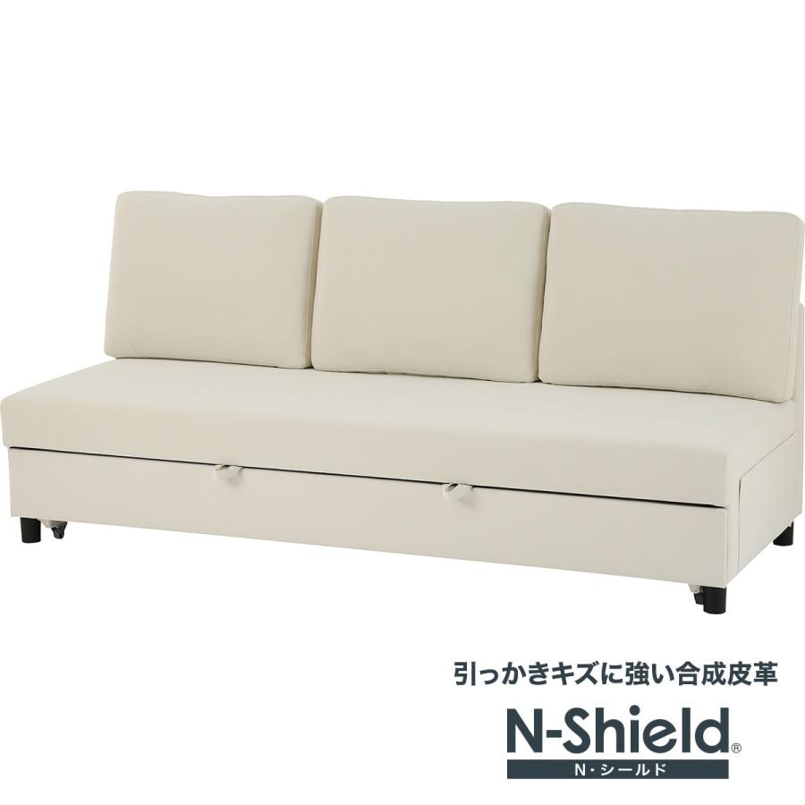 ニトリ　傷・汚れに強い合成皮革 3人用ソファベッド( Nシールド ノアーク２ DBR)使用３か月！！ ニトリ（NITORI） 傷・汚れに強い ベッドタイプ 3人用ソファ合皮タイプ