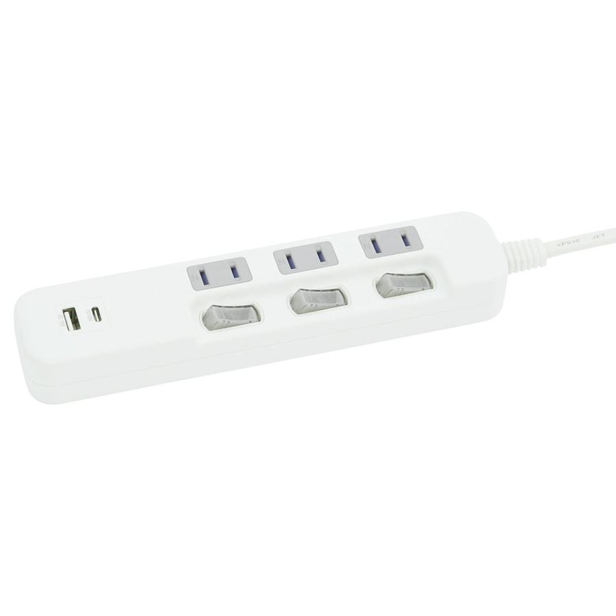 USB付節電タップ3個口 2m(Type-A 1ポート＋Type-C 1ポート)(LB-3C3S