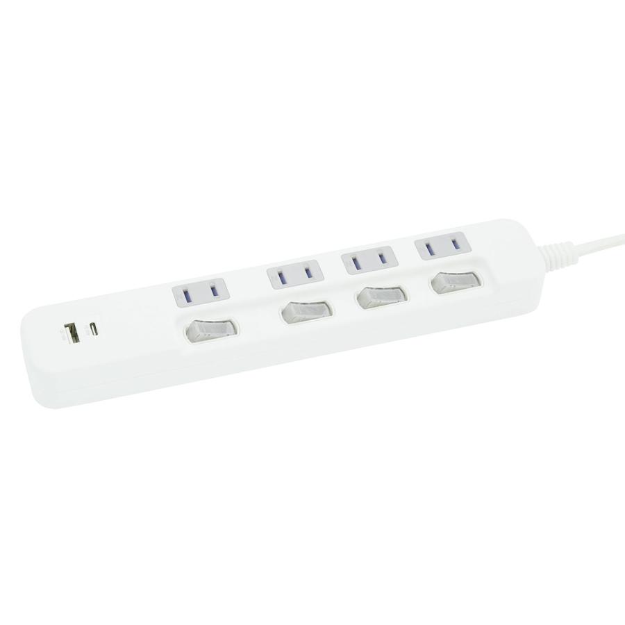 USB付節電タップ4個口(Type-A 1ポート＋Type-C 1ポート)(LB-4C4S-1A1C
