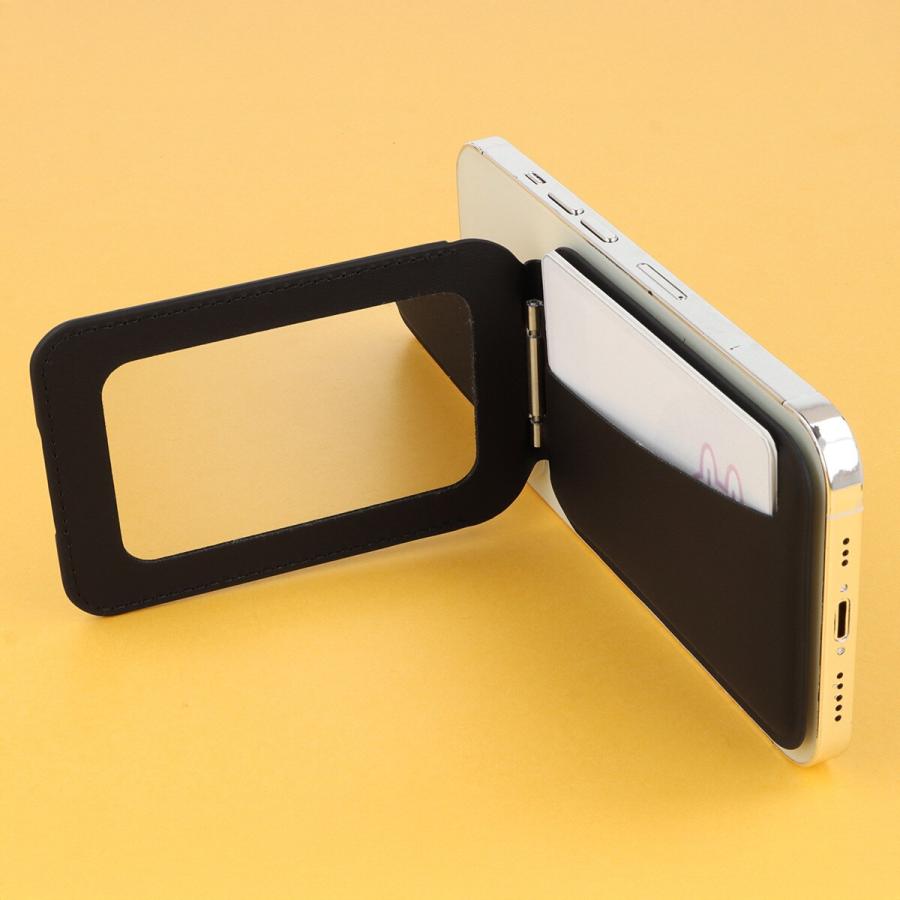 スマホに付けるカードケース 2枚収納 鏡付き(JT-512 ブラック) ニトリ