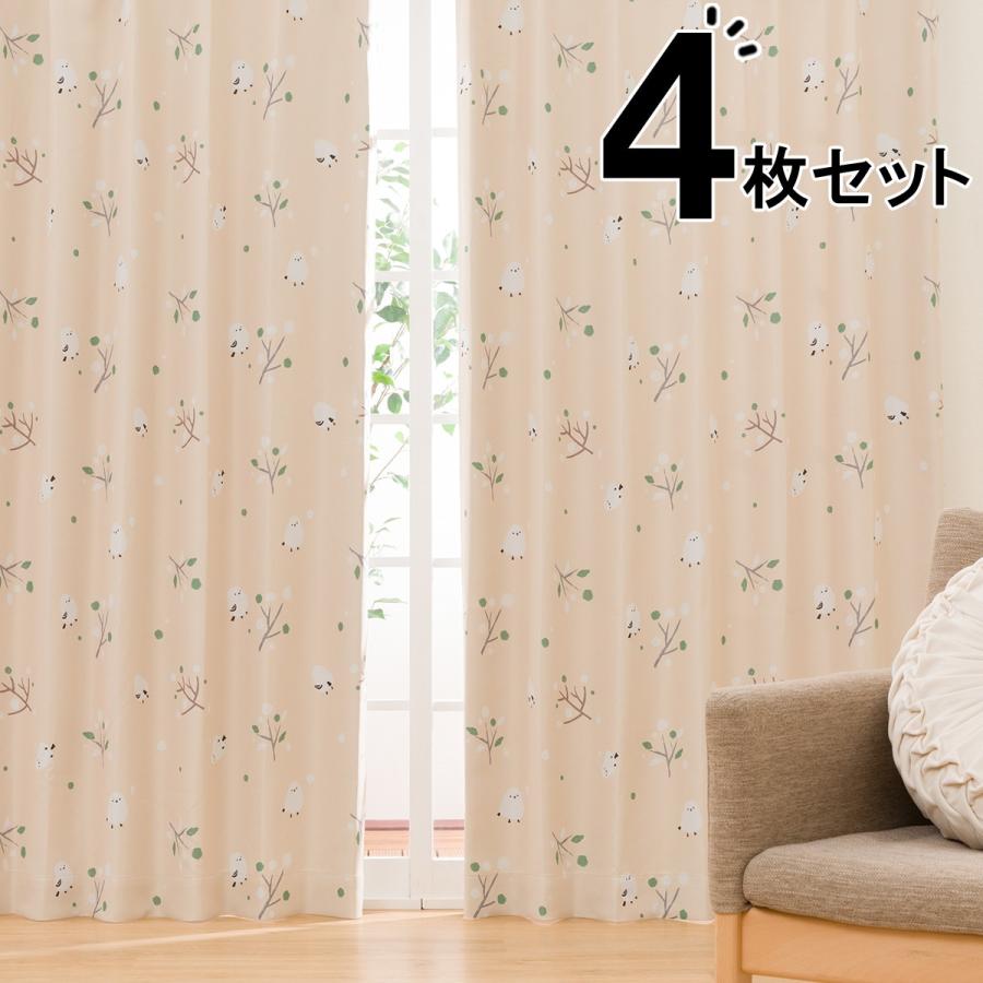 ニトリ 4枚セットカーテン(100×200×4 シマエナガ柄DH15 ニトリ 4枚セットカーテン(100×200×4 シマエナガ柄DH15