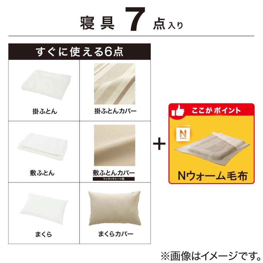 未使用品 ニトリ シングル 毛布付き寝具 ふとん７点セット ネイビー 布団 まくら NITORI☆ PayPay(ペイペイ)決済可能 ☆ 札幌市 清田区 平岡 ニトリ（NITORI） Nウォーム毛布付き 寝具7点セット シングル(D1