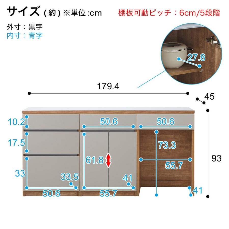 ニトリ（NITORI） キッチン収納カウンター (幅180cm 引き出し+開き扉+