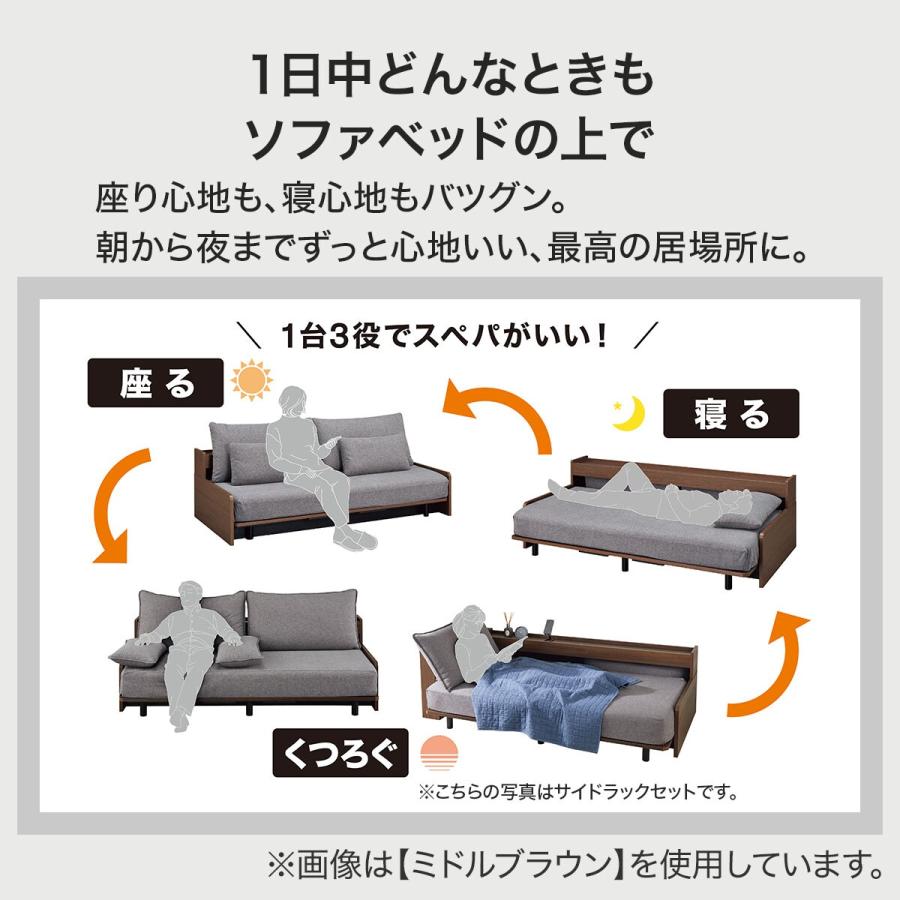 【現地引渡価格】ニトリ 3wayソファベッド ニトリ 3Way ベッドソファセット＋サイドラック付き(B2 MGY/LBR