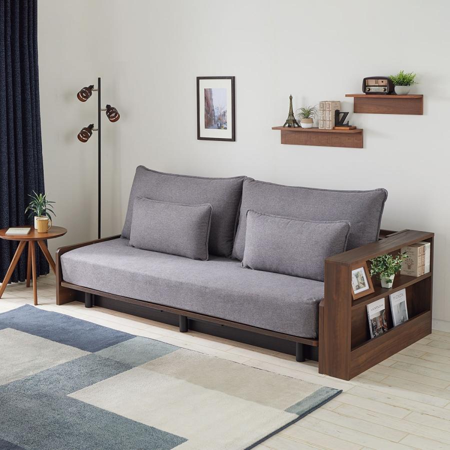 ニトリ 3Way ベッドソファセット+サイドラック付き(B2 MGY/MBR ニトリ 3Way ベッドソファセット+サイドラック付き(B2 MGY/MBR