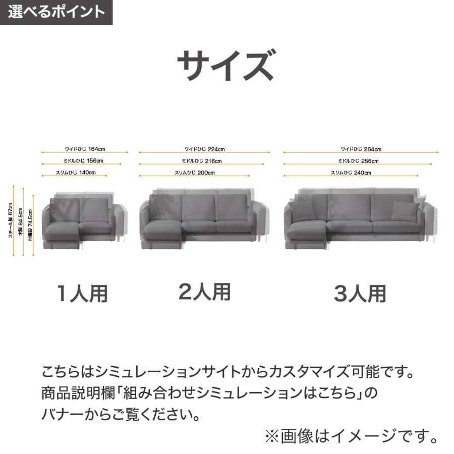 傷・汚れに強い ワイド3人掛けカスタマイズカウチソファ 布張りタイプ (MS02 かため ミドル肘 標準タイプ/木製脚LBR Nシールド LGY) ニトリ