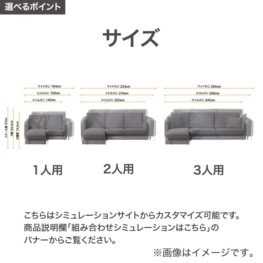 傷・汚れに強い ワイド3人掛けカスタマイズカウチソファ 布張りタイプ (MS02 かため ミドル肘 標準タイプ/木製脚LBR Nシールド MGY) ニトリ