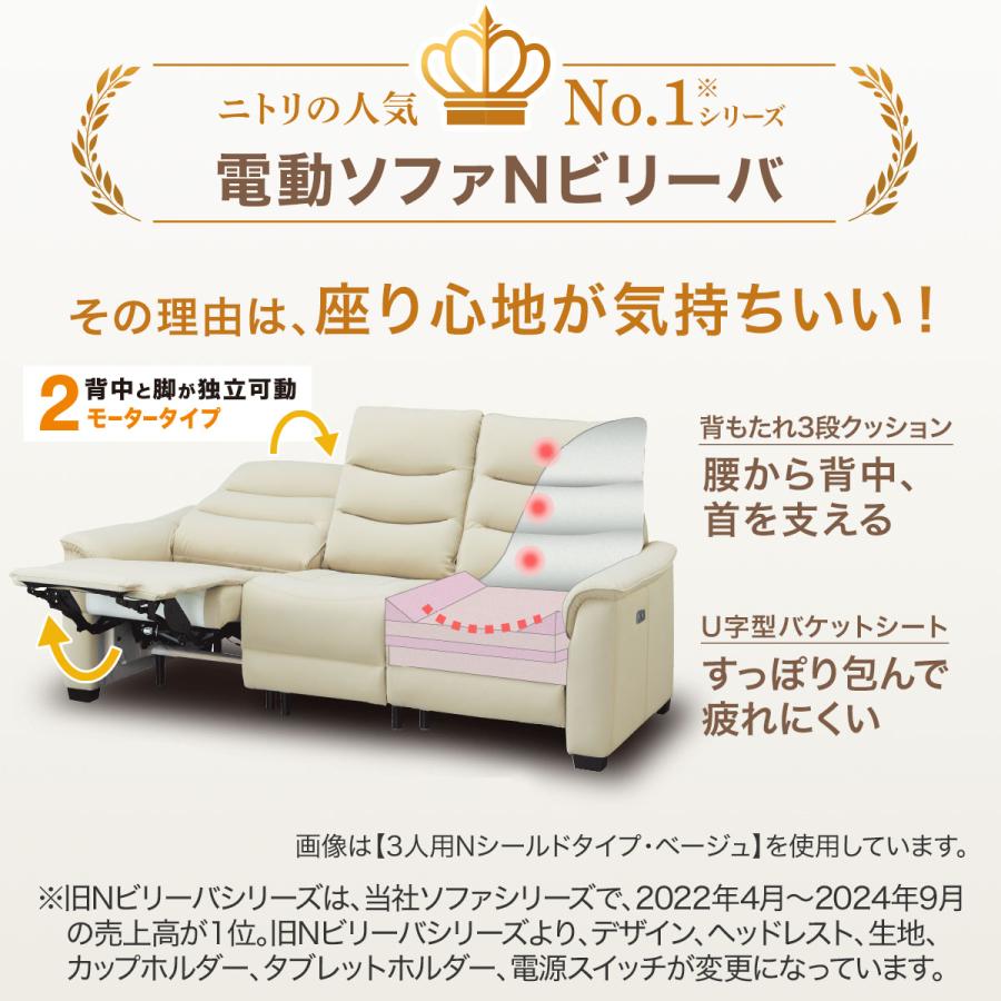 【送料込み】ニトリ 両側リクライニングソファ 2P アイボリー レザー ニトリ（NITORI） 2モーター 傷・汚れに強い 2人掛け電動