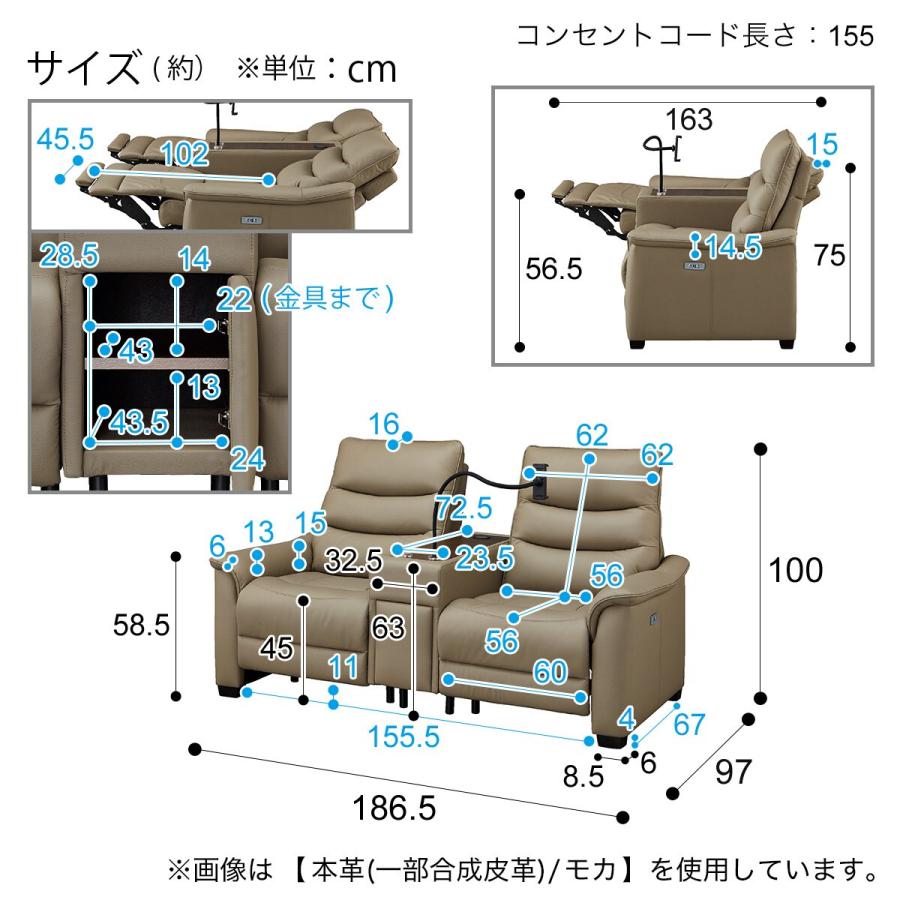 ニトリ（NITORI） 2モーター 2人掛け電動リクライニングソファ 収納