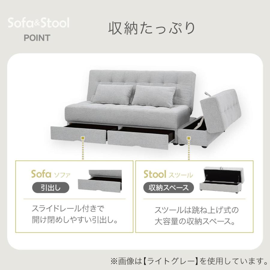 ニトリ（NITORI） ソファベッド ボルスター付き + スツールセット 布