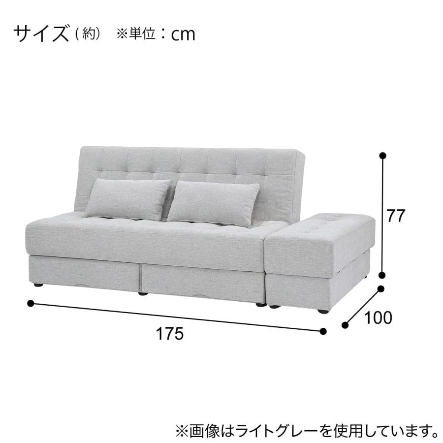 ニトリ 2人掛けソファベッド グレー ファブリック ニトリ（NITORI） ソファベッド ボルスター付き + スツールセット 布