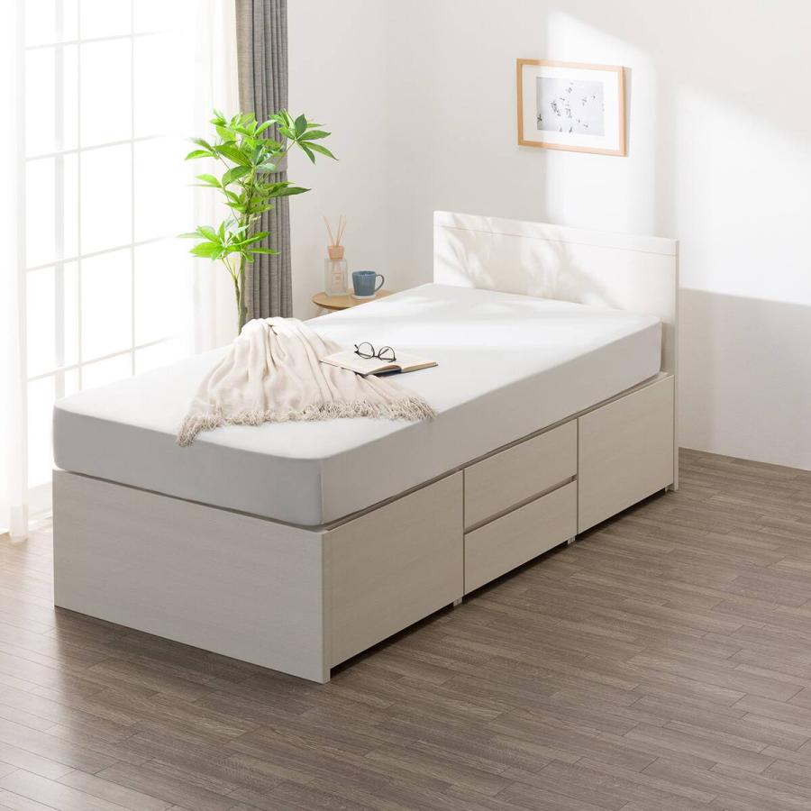 R072 NITORI 人気白 シングルベッド、引出し付、幅98cm