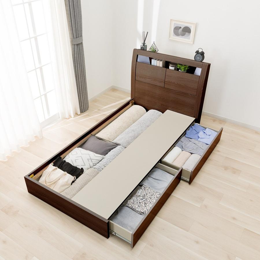 棚・コンセント・照明付きシングルベッドフレーム(KB MBR 引出付き