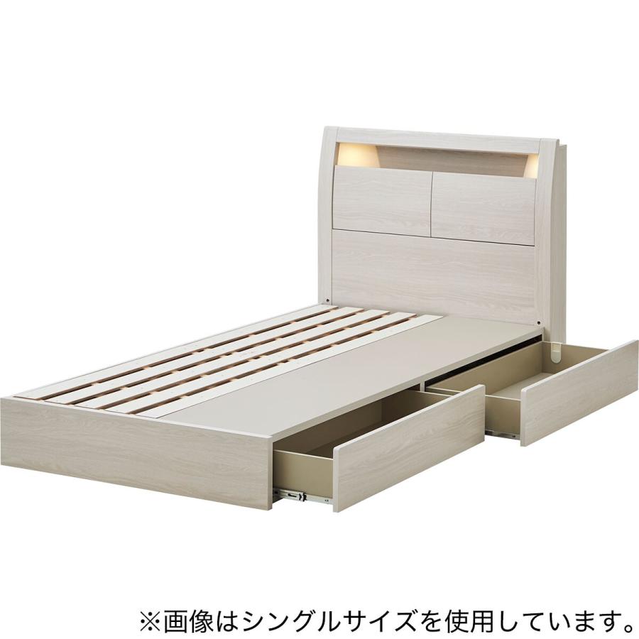 棚・コンセント・照明付きセミダブルベッドフレーム(KB WW ? 引出付き 