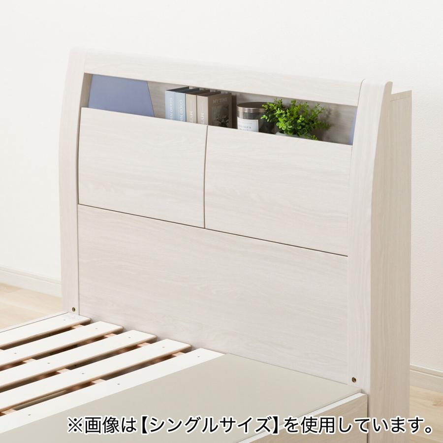 棚・コンセント・照明付きクイーンベッドフレーム(KB WW 引出付き